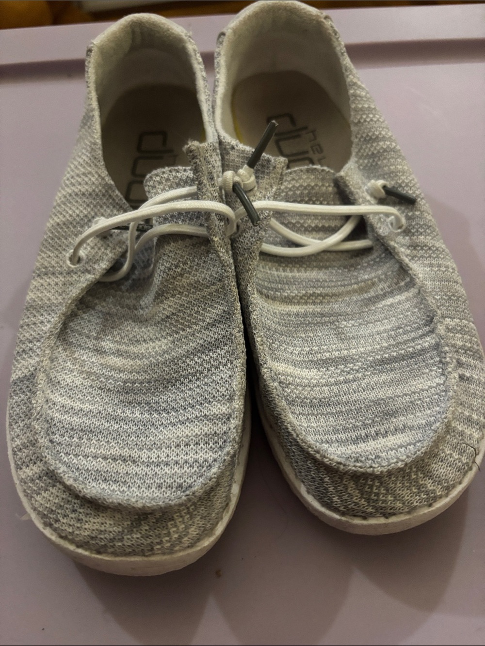 Hey Dude Wally Knit Slip-Ons in Light Gray and White